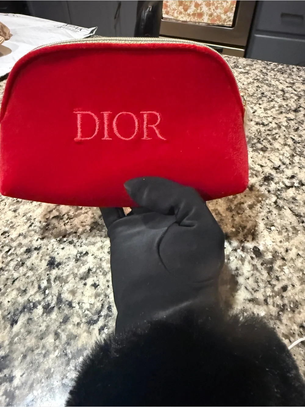 Dior Burgundy Velvet Cosmetic Case with Gold Zip